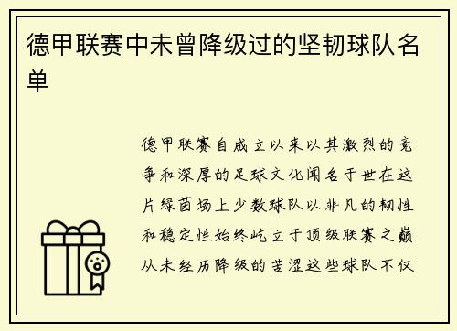 德甲联赛中未曾降级过的坚韧球队名单