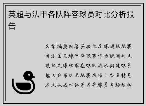 英超与法甲各队阵容球员对比分析报告